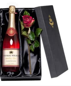 Personalised Sparkling Rosé Wine & Silk Rose