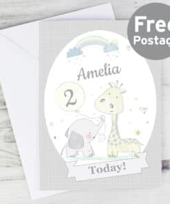 Personalised Hessian Giraffe & Elephant Card