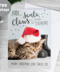 Personalised Rachael Hale Santa Claws Christmas Cat Card