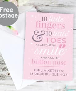 Personalised '10 Little Fingers' Pink Baby Card