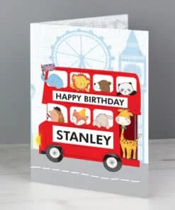 Personalised London Animal Bus Birthday Card