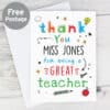Personalised Thank You Teacher Card
