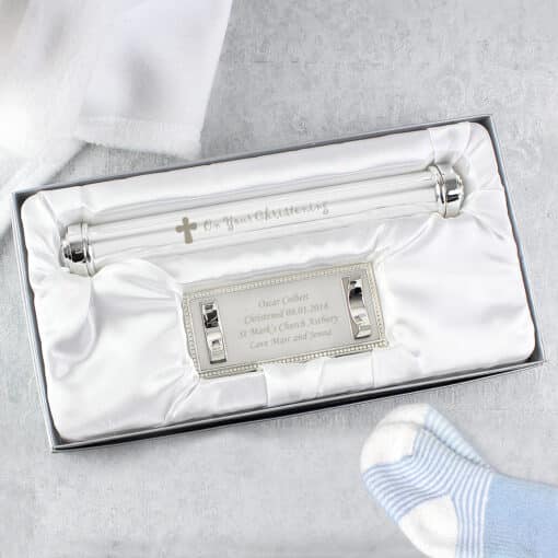 Personalised Christening Cross Silver Plated Certificate Holder