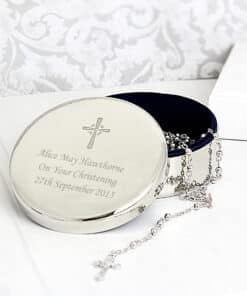 Personalised Rosary Beads and Cross Round Trinket Box