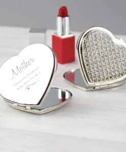 Personalised Swirls & Hearts Diamante Heart Compact Mirror