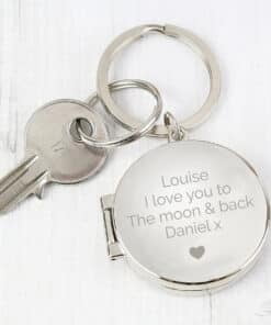Personalised Heart Motif Round Photo Keyring