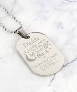 Personalised 'To The Moon & Back' Stainless Steel Dog Tag Necklace