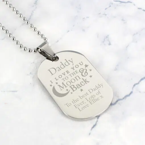 Personalised 'To The Moon & Back' Stainless Steel Dog Tag Necklace