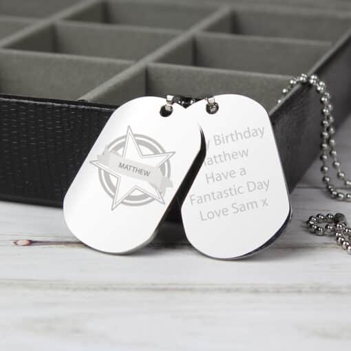Personalised Star Stainless Steel Double Dog Tag Necklace