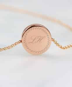 Personalised Wreath Initials Rose Gold Tone Disc Necklace