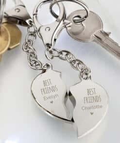 Personalised Best Friends Two Hearts Keyring