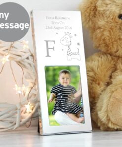 Personalised Hessian Giraffe Small 2x3 Silver Photo Frame