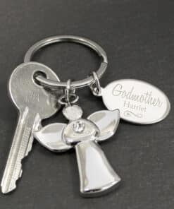 Personalised Silver Plated Swirls & Hearts Godmother Angel Keyring