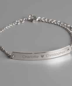 Personalised Silver Tone Heart Bar Bracelet