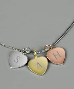 Personalised Initials Gold Rose Gold and Silver 3 Hearts Necklace