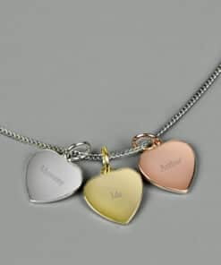 Personalised Names Gold Rose Gold and Silver 3 Hearts Necklace