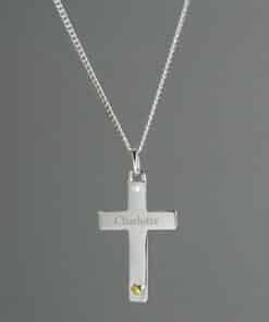 Personalised Sterling Silver Cross with 9ct Gold Heart & CZ Necklace