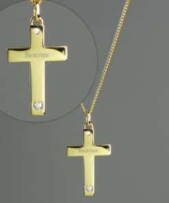 Personalised 9ct Gold Cross with Sterling Silver Heart & CZ Necklace