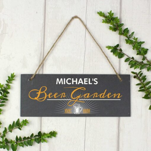 Personalised ""Beer Garden"" Printed Hanging Slate Plaque