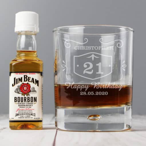 Personalised Whiskey Style Glass & Bourbon Whisky Miniature Set