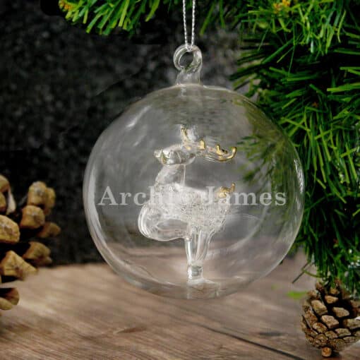 Personalised Name Only Reindeer Glass Bauble
