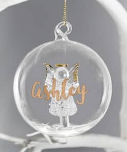 Personalised Gold Glitter Name Only Angel Glass Bauble
