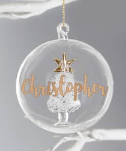 Personalised Gold Glitter Name Only Tree Glass Bauble