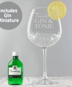 Personalised Gin & Tonic Balloon Glass with Gin Miniature Set