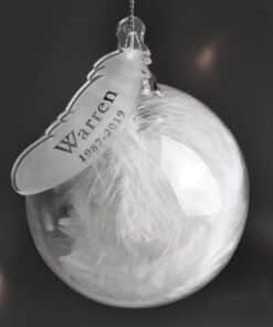 Personalised Name & Date Feather Glass Bauble
