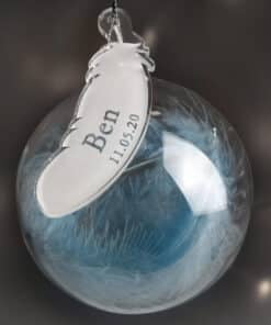 Personalised Name & Date Blue Feather Glass Bauble