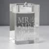 Personalised Mr & Mrs Glass Tea Light Candle Holder