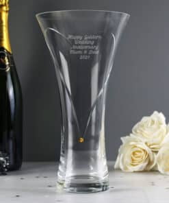 Personalised Large Hand Cut Gold Diamante Heart Vase with Swarovski Elements
