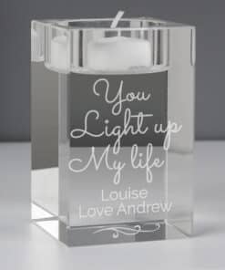Personalised You Light Up My Life Glass Tea Light Holder