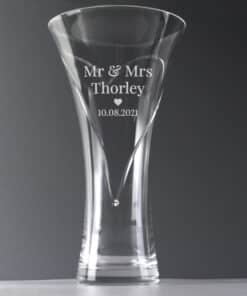 Personalised Mr & Mrs Large Hand Cut Diamante Heart Vase with Swarovski Elements