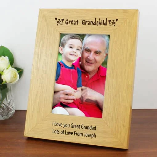 Personalised Oak Finish 4x6 Great Grandchild Photo Frame