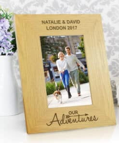 Personalised Our Adventures 4x6 Oak Finish Photo Frame