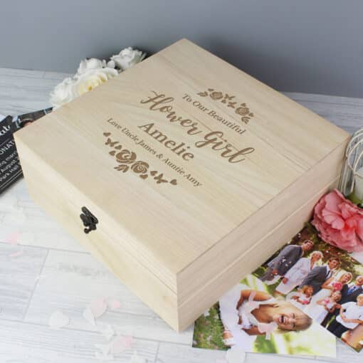 Personalised Any Role 'Floral Watercolour Wedding' Large Wooden Keepsake Box