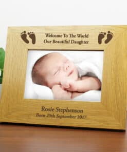 Personalised Oak Finish 6x4 Landscape Baby Footprints Photo Frame