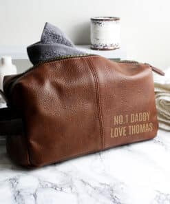 Personalised Luxury Brown leatherette Wash Bag