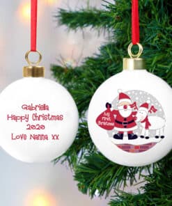 Personalised Rooftop Santa First Christmas Bauble