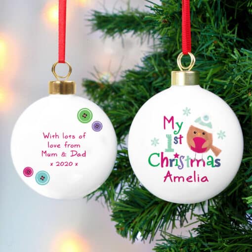 Personalised Felt Stitch Robin 'My 1st Christmas' Bauble