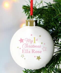 Personalised Gold & Pink Stars My 1st Christmas Bauble