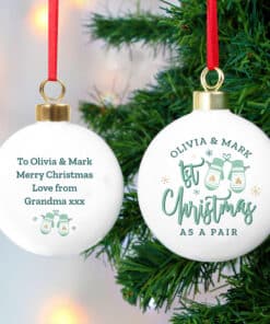 Personalised Couples Christmas Mittens Bauble