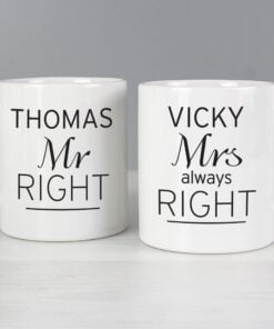Personalised Classic Mr Right/Mrs Always Right Mug Set