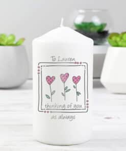 Personalised 3 Hearts Message Pillar Candle