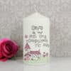 Personalised Whimsical Church Pink 1st Holy Communion Pillar Candle