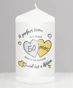 Personalised A Perfect Love Golden Anniversary Pillar Candle