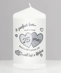 Personalised A Perfect Love Silver Anniversary Pillar Candle
