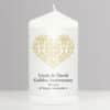 Personalised Gold Damask Heart Pillar Candle