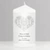 Personalised Silver Damask Heart Pillar Candle